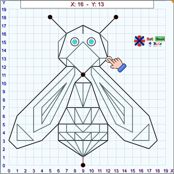 A robotic bee on the cartesian plane. Drawing for kids