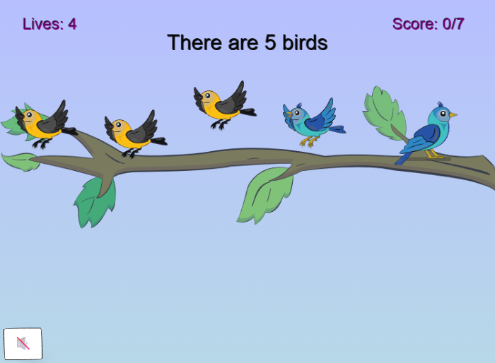 Animated birds flying away - subtraction game