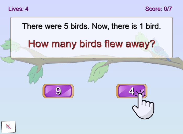 Flying Birds - Subtraction Game: Question Example