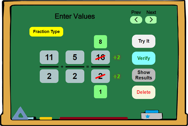 Adding Like Fractions Board - Online Practice Tool