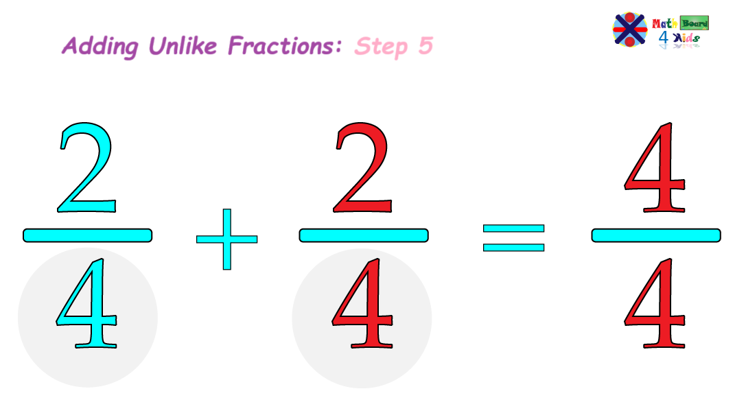 Converting both fractions so that they have the same denominator step 2