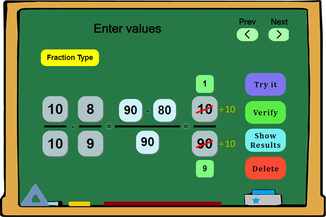 Subtracting Unlike Fractions Board - Online Practice Tool