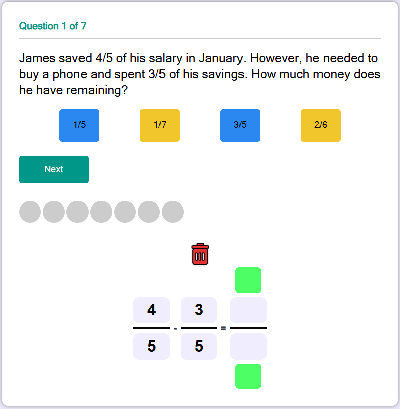 Subtracting Like Fractions Quiz
