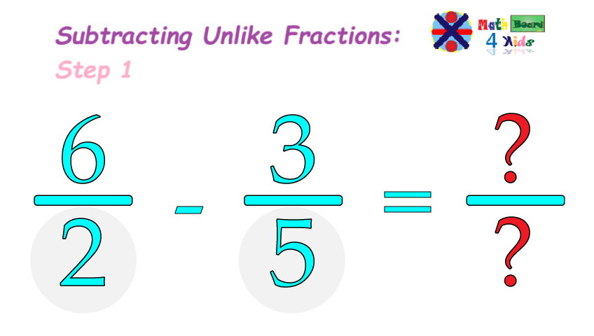 Subtracting fractions with different denominators or unlike fractions