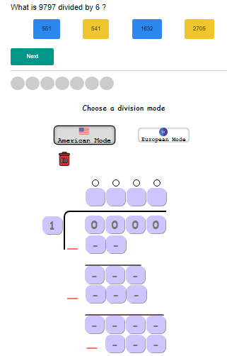Long Division Quiz - 1 Digit
