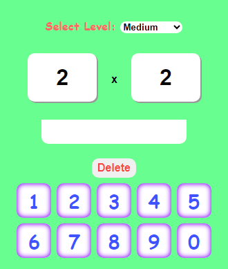 Easy Multiplication Quiz - 4 Levels