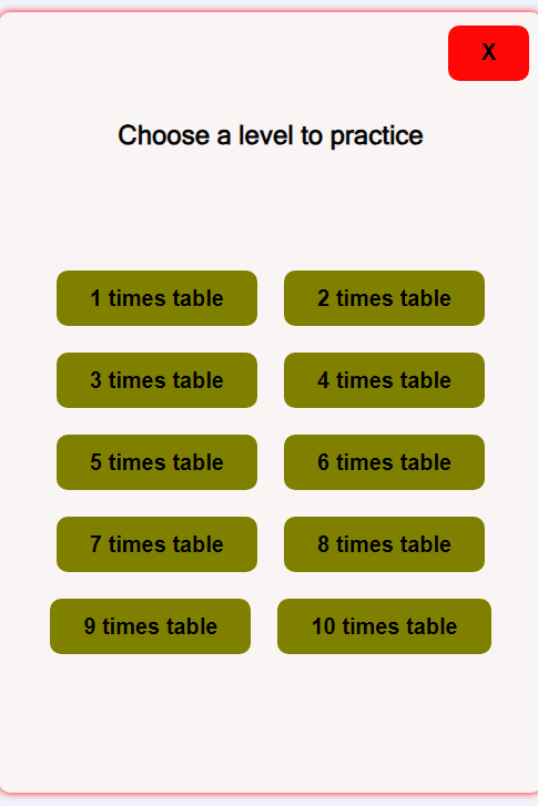 The Multiplication Game Opening Screen of the game