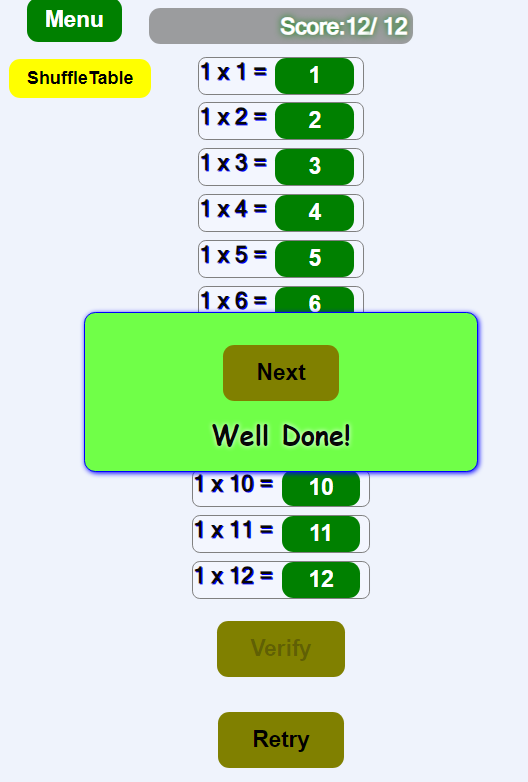Multiplication Tables Math Game