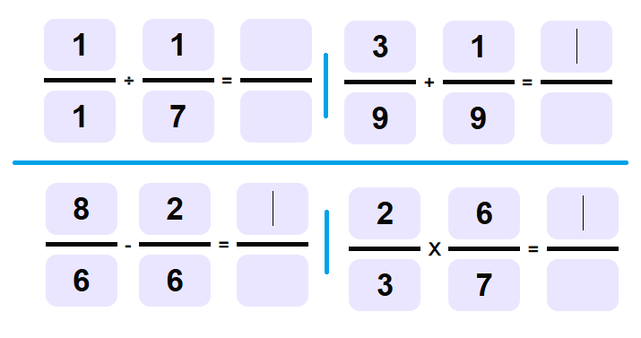 fractions with cooking game, all operations: addition, subtraction, multiplication and division fractions
