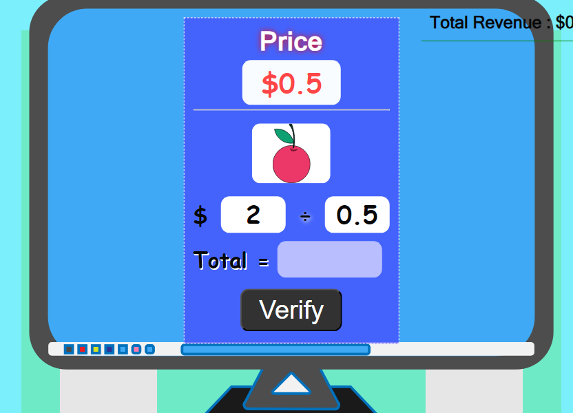 My Little Store Math Game, internal structure of the game