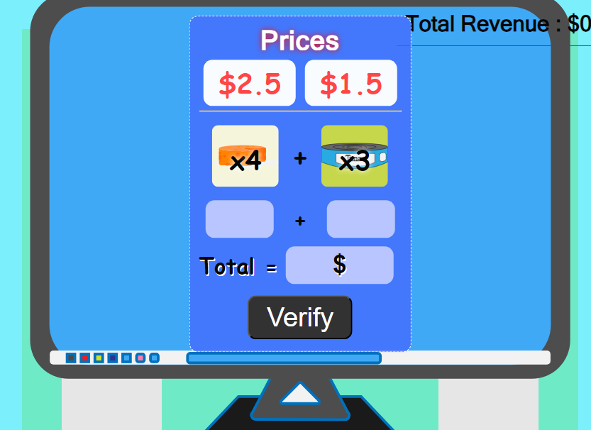My Little Store Math Game, internal structure of the game