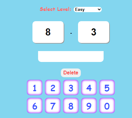 Easy Subtraction Quiz - 4 Levels