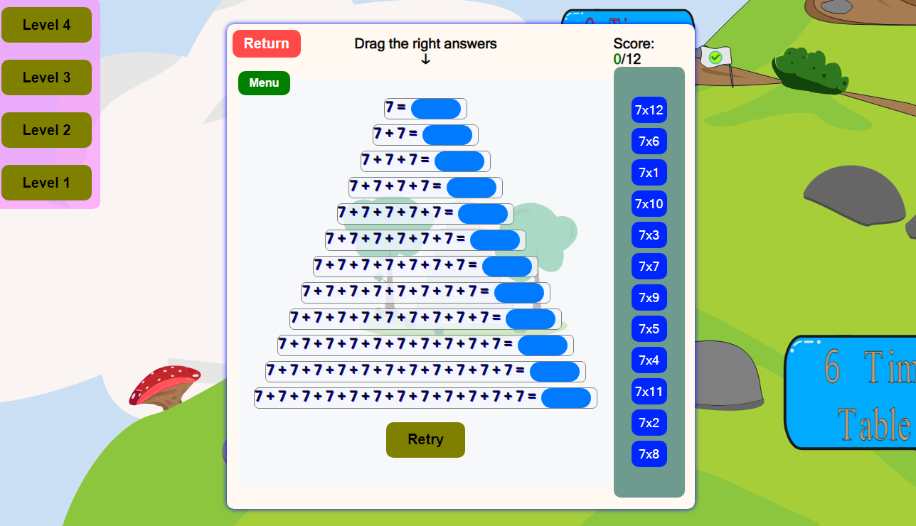 repeated addition to learn the multiplication tables level 2
