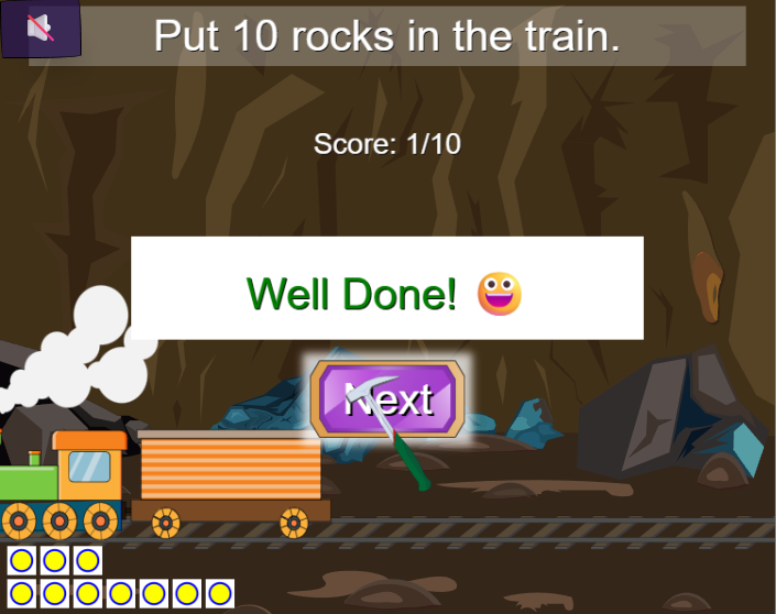 Mining and Counting Math Game, train leaving after being loaded